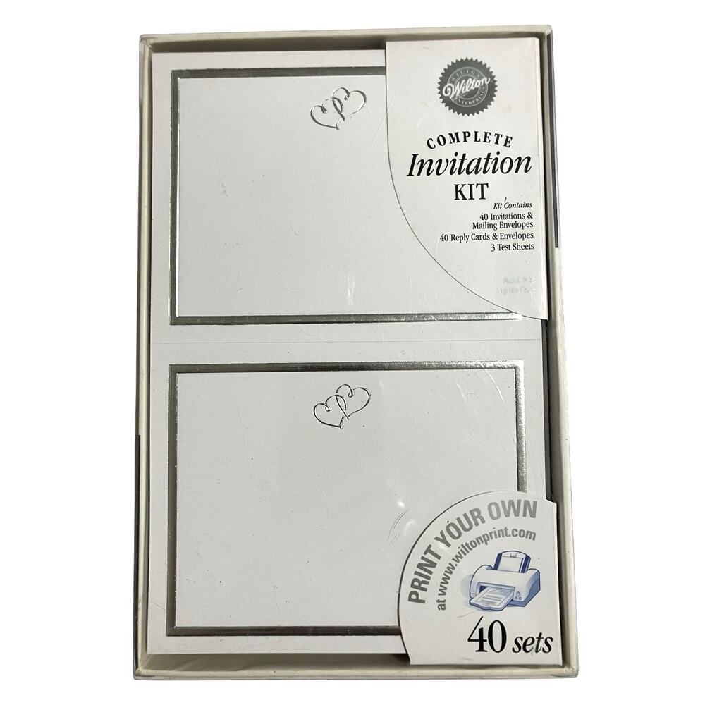 Vtg Wilton Print Your Own Wedding Invitation Kit 40 Sets Silver Sweet Hearts
